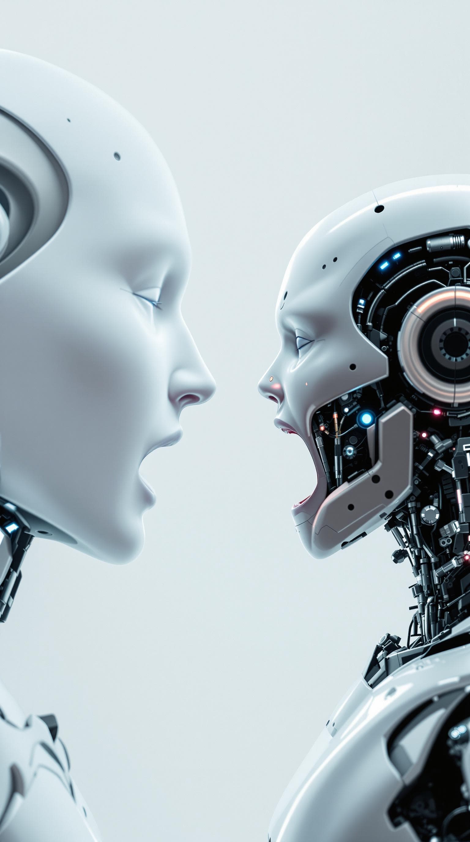 AI generated: Ai bot vs humans screaming side view clean background