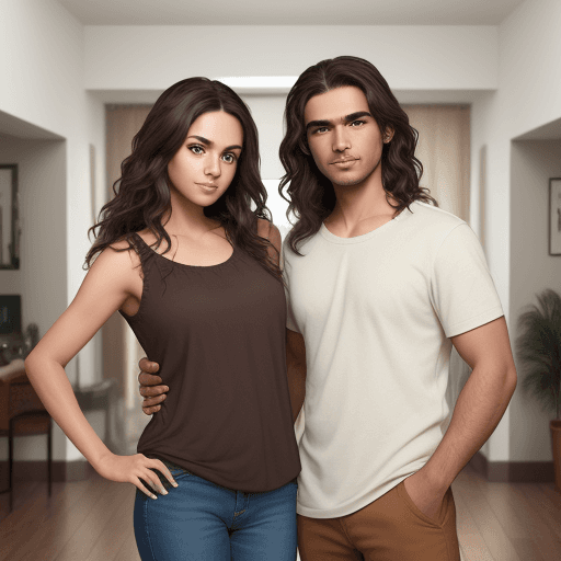 AI generated: perfectly detailed of a couple standing in a room, full body, side by side, Latin faces, expressive ...
