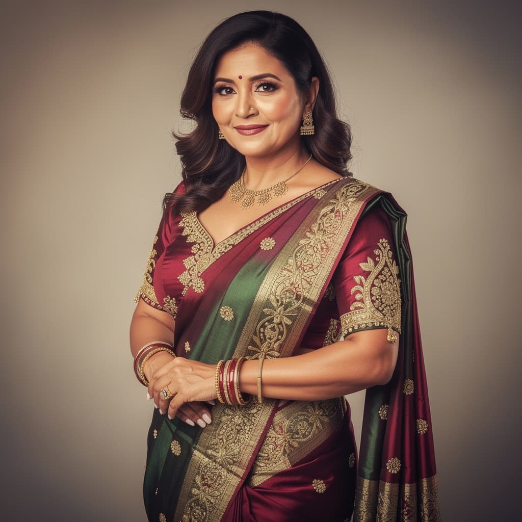 AI generated: Indian milf deep cleavage hourglass size figure