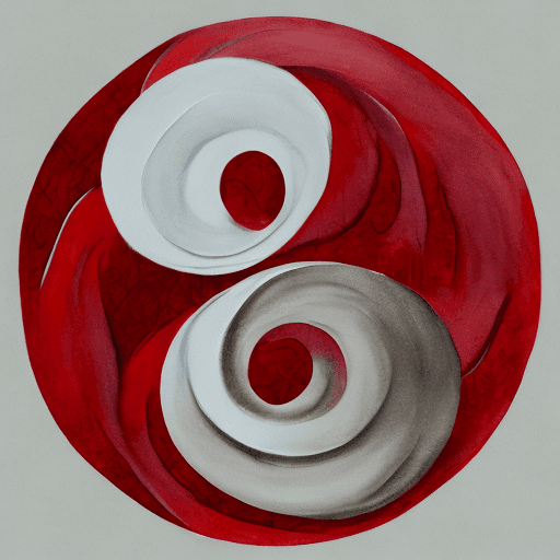 AI generated: yin and yang , white and red dragon, painting style, scroll paper background