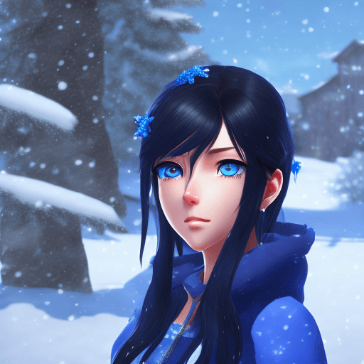 AI generated: anime,best quality, extremely detailed, beautiful girl, dark black hair with blue highlights, blue e...