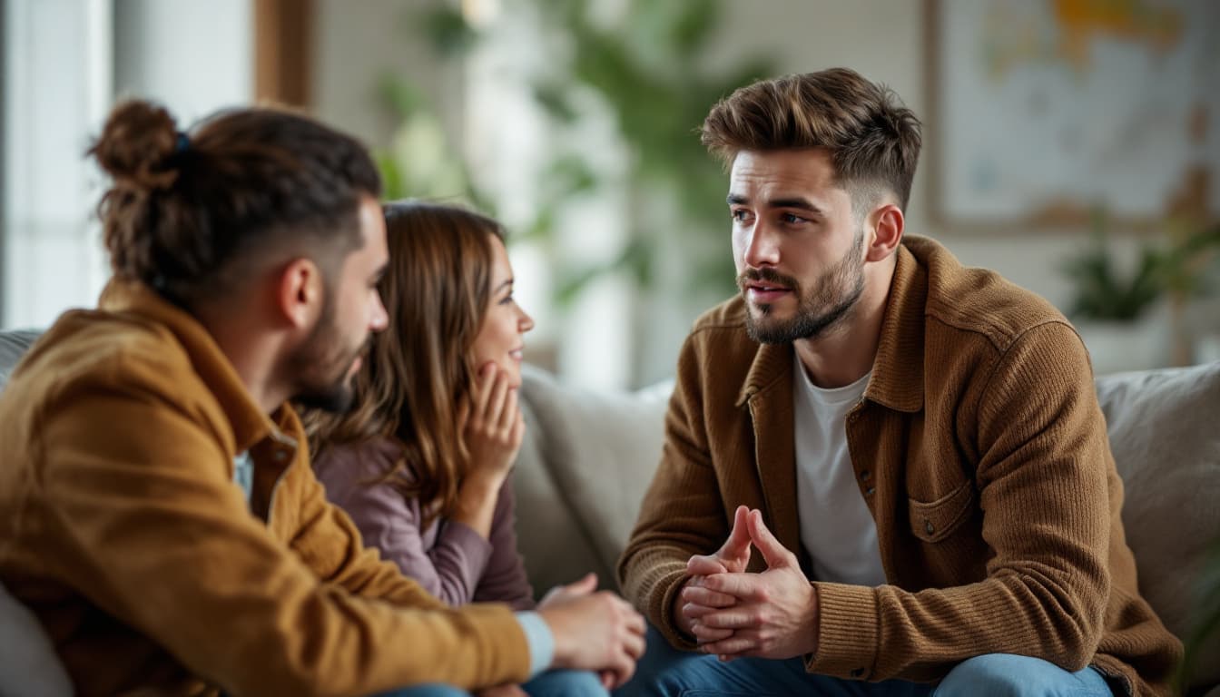AI generated: A young man apologizing sincerely to his friends and family.