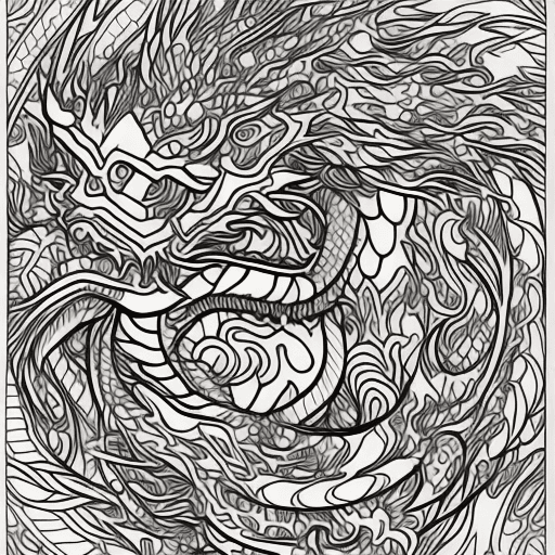 AI generated: coloring book, cartoon style, black and white, dragon, simple shapes
