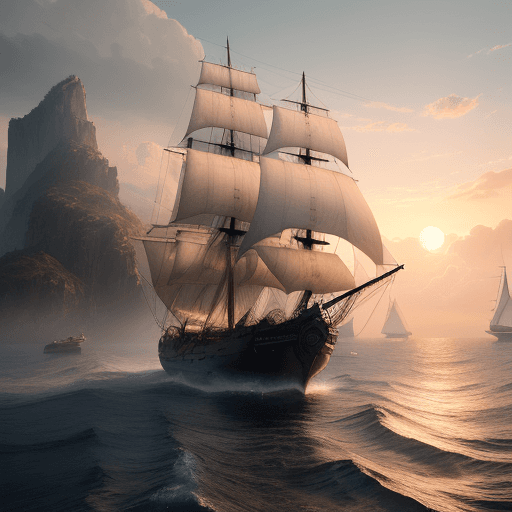 AI generated: Photo of a ultra realistic sailing ship, dramatic light, pale sunrise, cinematic lighting, battered,...