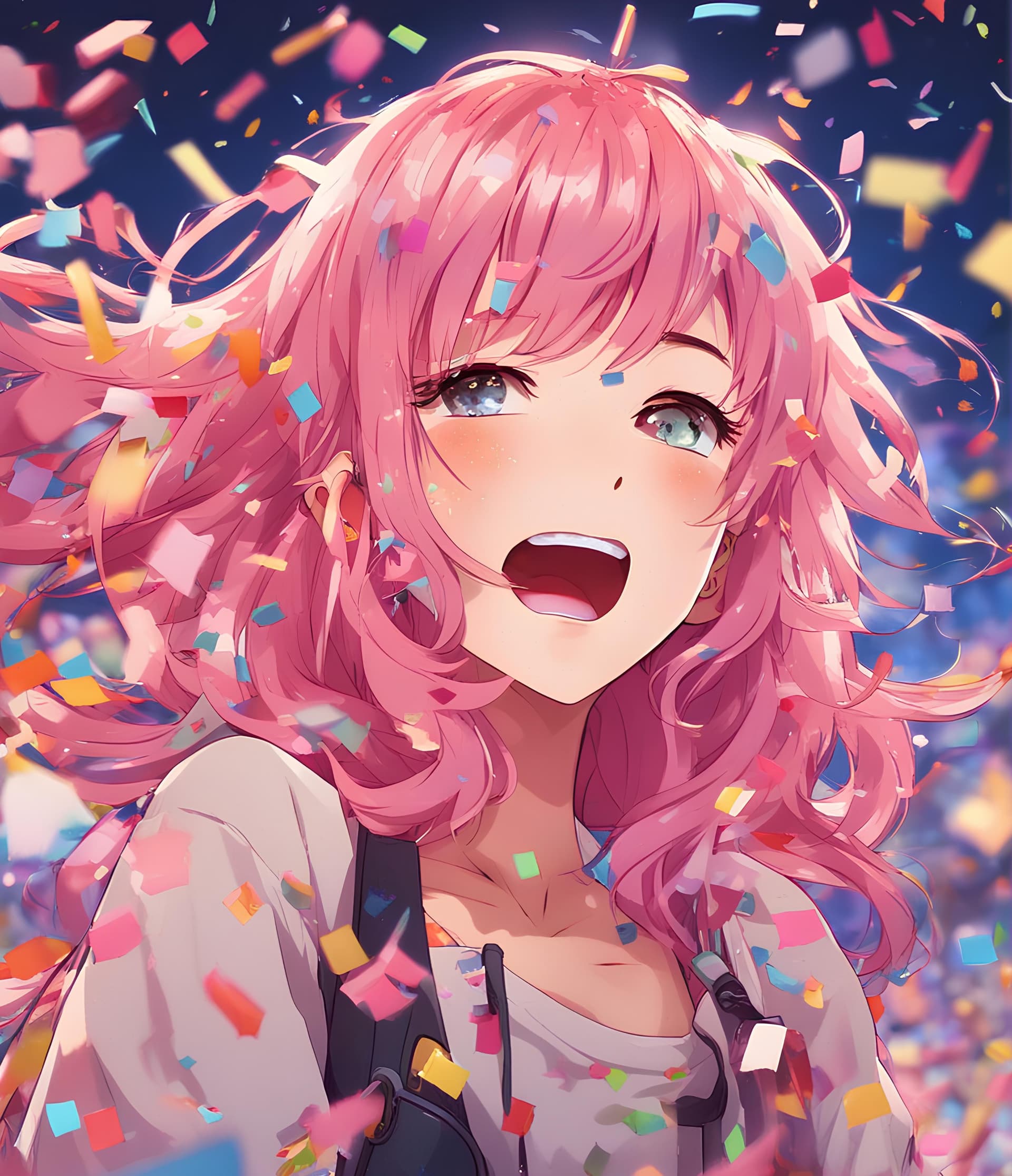 AI generated: a girl with pink hair is surrounded by confetti and confetti sprinkles, pixiv contest winner, shock ...