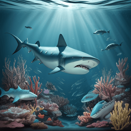 AI generated: the most beautiful shark, with a variety of sea life, underwater scenery, fish underwater, with diff...