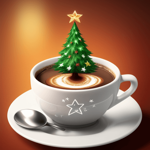 AI generated: colored drawing in a cup of coffee Christmas tree with a star on top