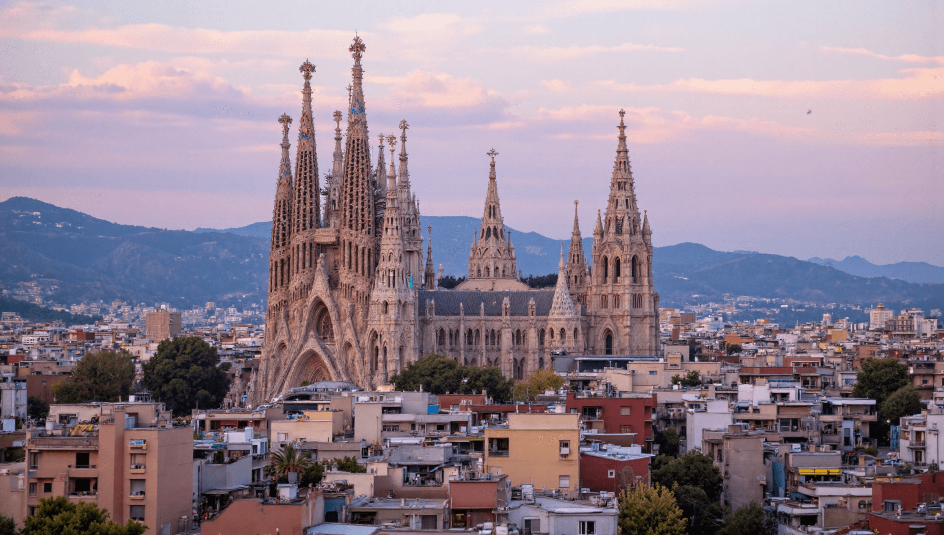 AI generated: The image depicts the iconic Sagrada Familia in Barcelona, Spain. The basilica is characterized by i...