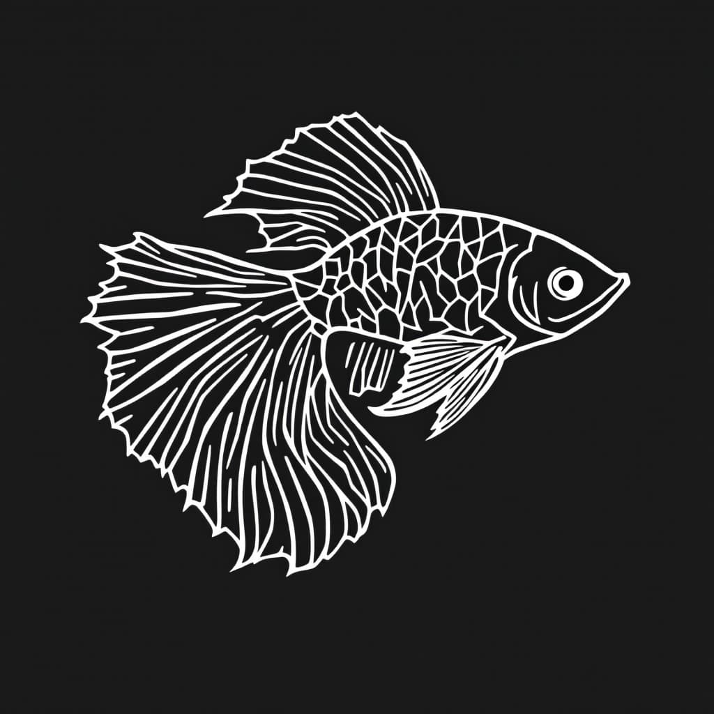 AI generated: make me a logo for a store with a bettafish made of white geometric straight lines, in Japanese styl...