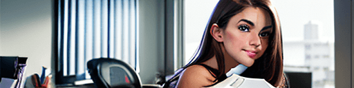 AI generated: nsfw, Canon 50d, 100mm, portrait photo of a stunning 18 year old brunette girl sitting at a desk in ...