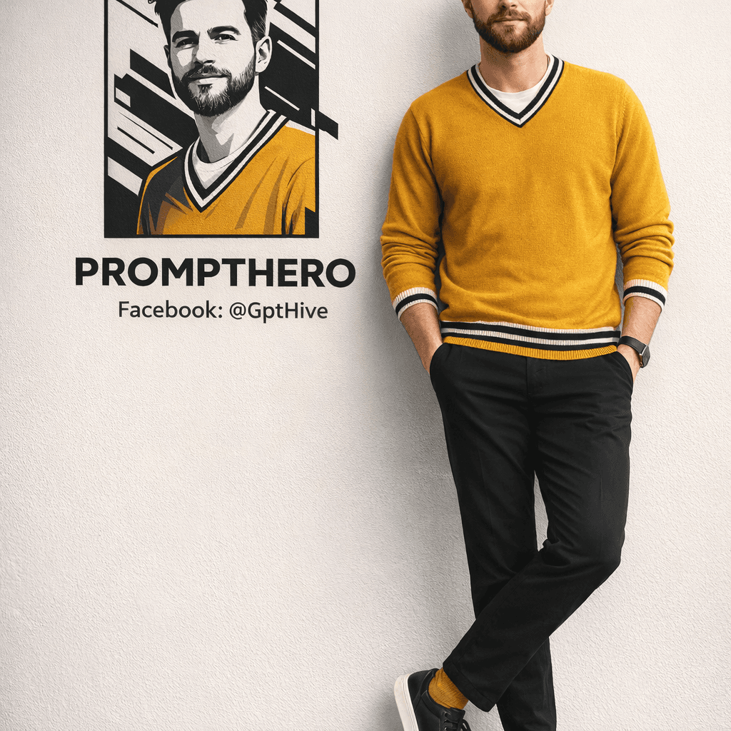 AI generated: "Ultra-realistic 8K full-body portrait of a stylish young man leaning casually against a clean light...