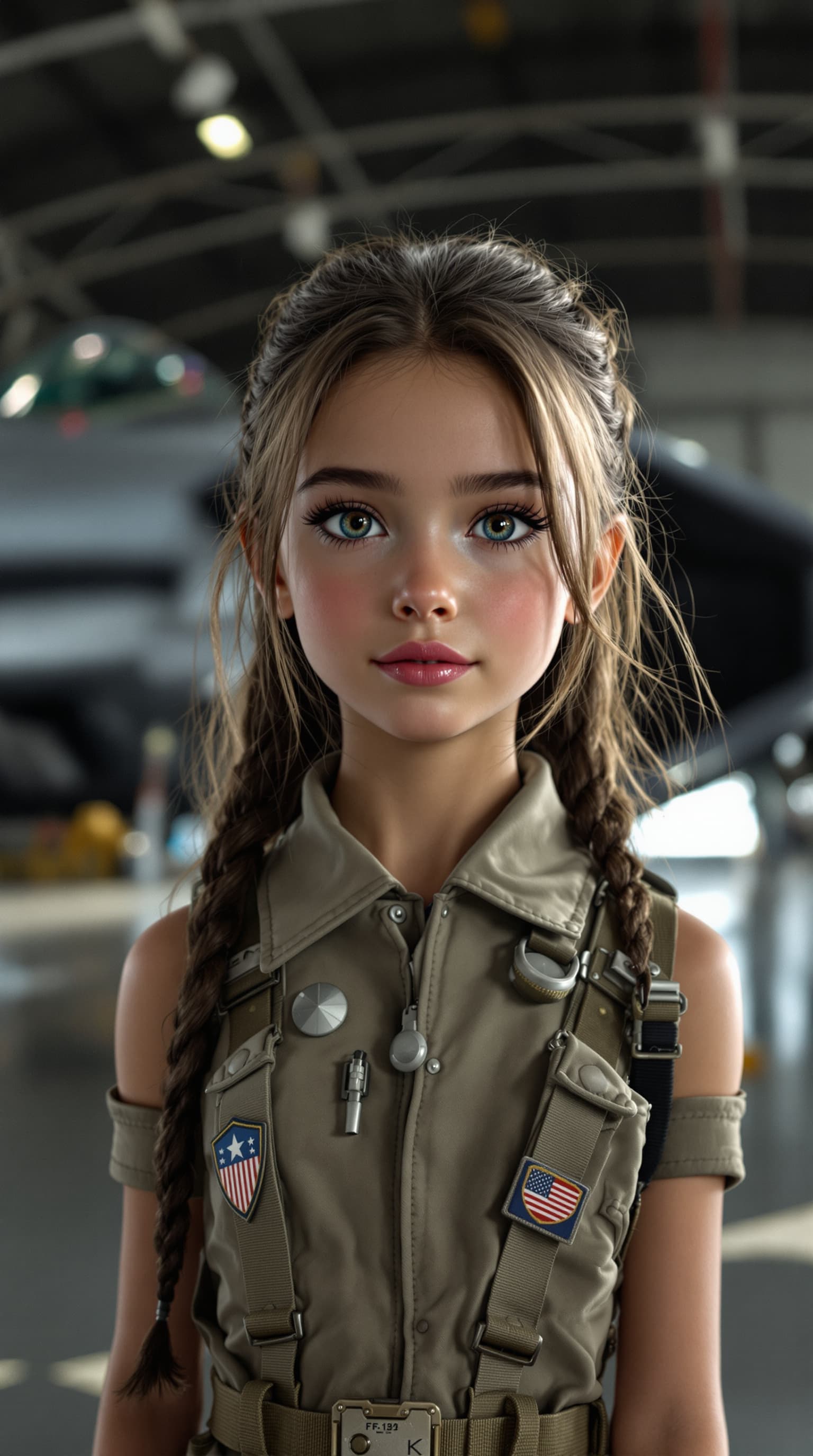 AI generated:  A professional photograph captures the most beautiful ten year old girl in the world, standing next...