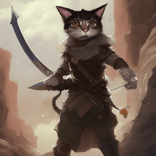 AI generated: fantasy illustration of a cat holding a sword, in the style of krenz cushart, utilitarian, skottie y...