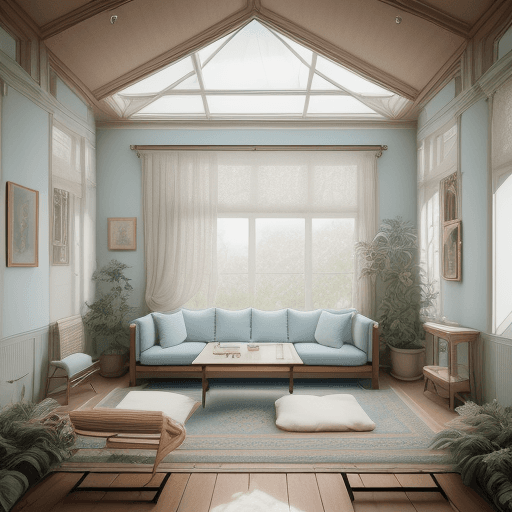 AI generated: High resolution photography interior design, dreamy sunken living room conversation pit, wooden floo...