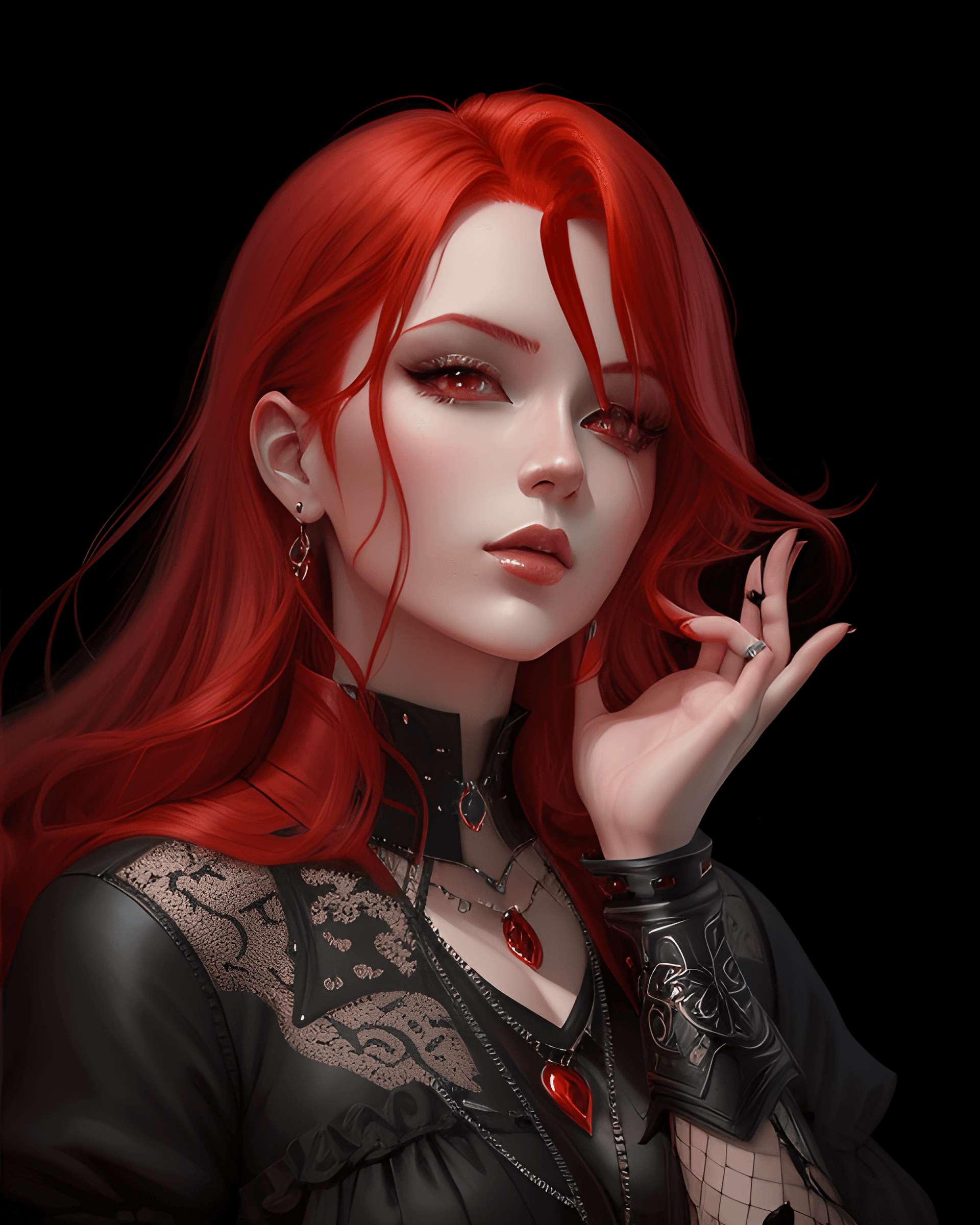 AI generated: a digital painting of a woman with red hair, a character portrait, trending on cg society, gothic ar...
