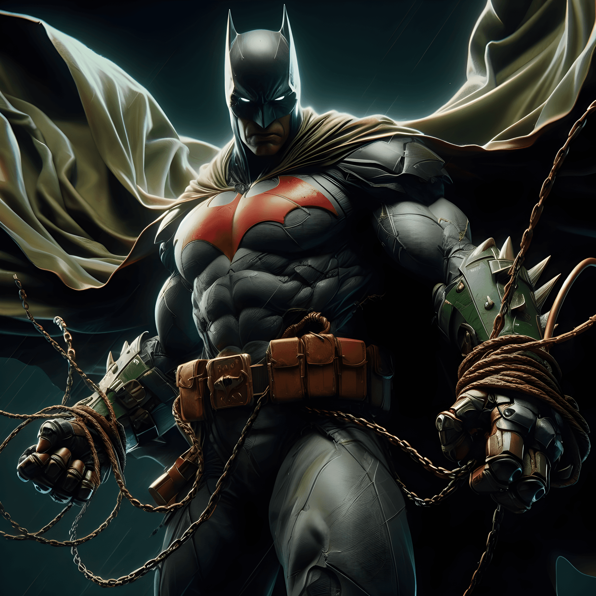 AI generated: Batman, High-definition digital photography, Modern era, Predominantly green and brown hues