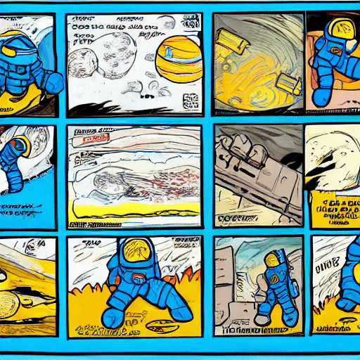 AI generated: comic book strips, storyboard cartoon comic book, color, storyboard comic, storyboard a boy wearing ...
