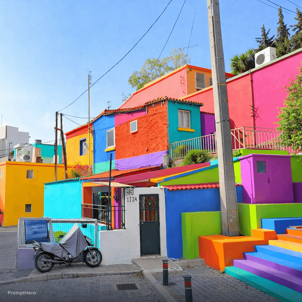 AI generated: Make the colours of the buildings more vivid and fun