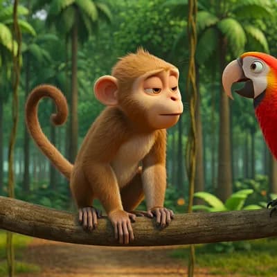 AI generated video: The user wants a 20-second video story about a monkey (bandar) and a parrot (tota) in Hindi.

But wa...