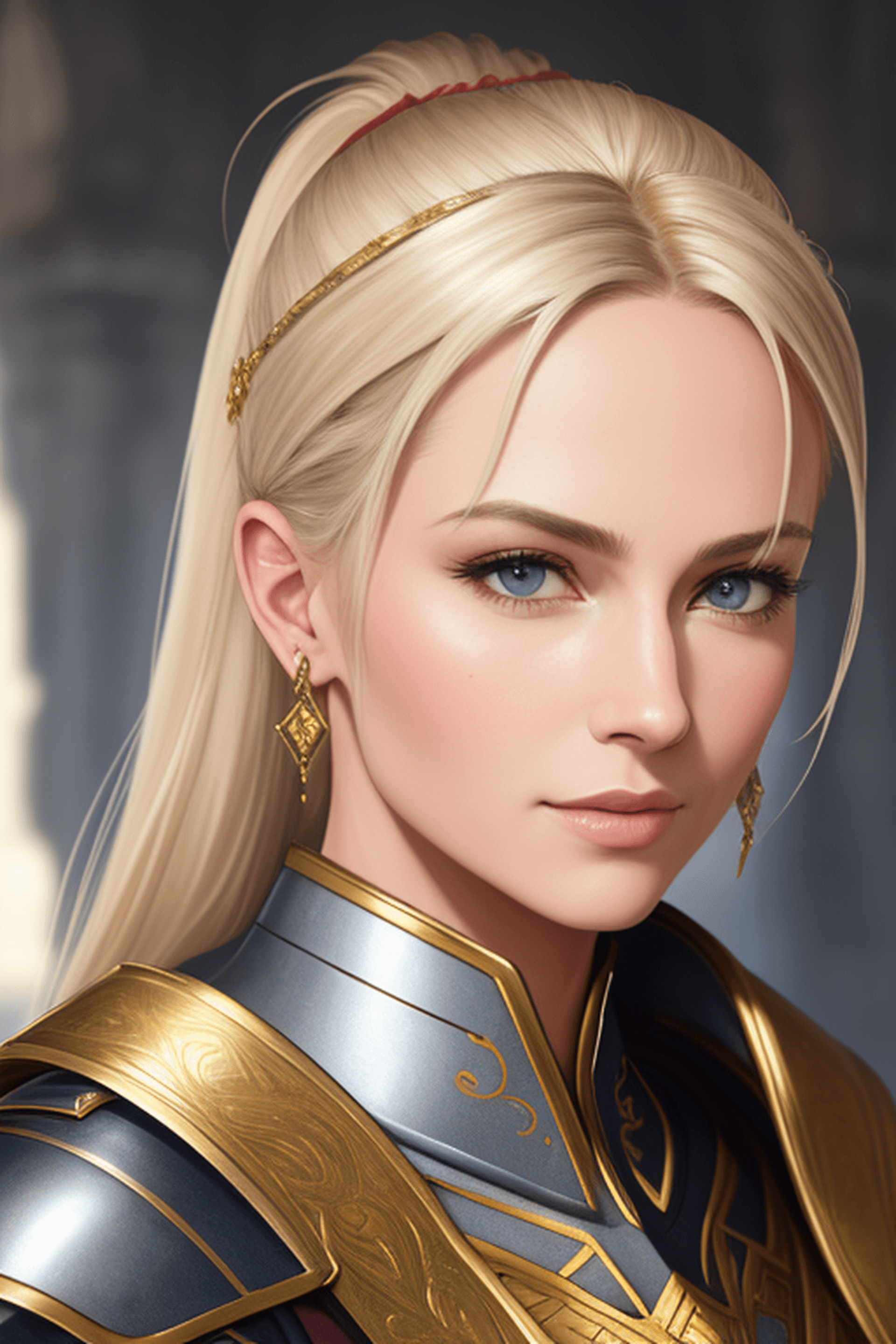 AI generated: portrait of a female paladin wearing  (light silver armour:1. 2), (insanely detailed, bloom:1. 5), (...
