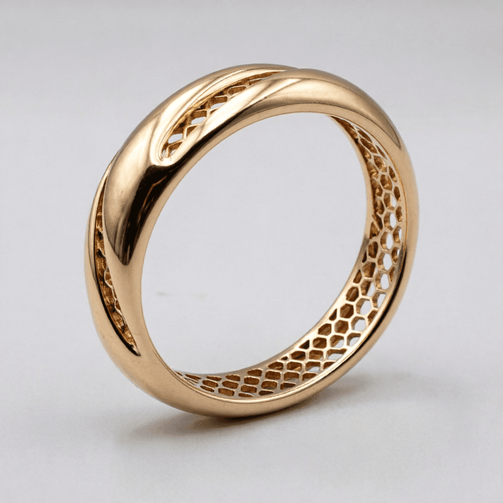 AI generated: Modern luxury open bangle inspired by the reference bracelet, redesigned with a completely new elega...