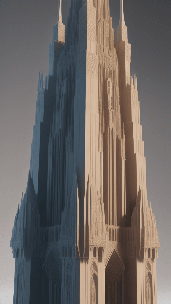 AI generated: "Craft a captivating 3D architectural masterpiece, focusing on a single towering structure that domi...