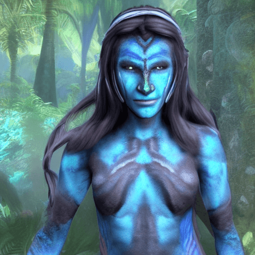 AI generated: A na'vi character, blue skin