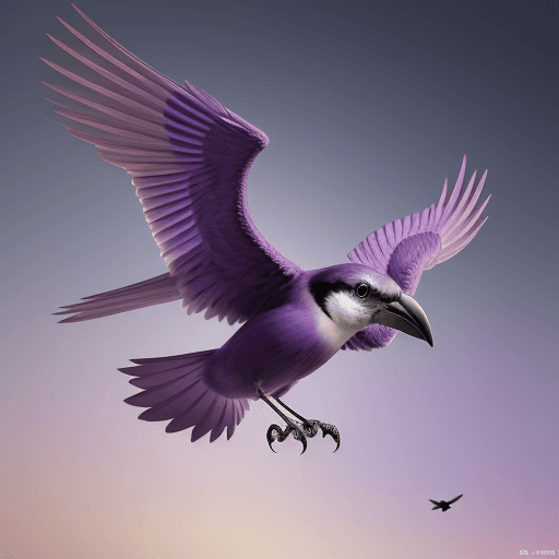 AI generated: Hyper realistic photo of Bird with wings purple color flying