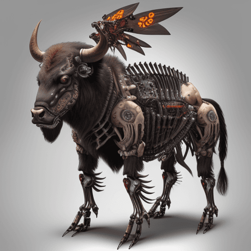 AI generated: biomechanical exoskeleton buffalo warrior
