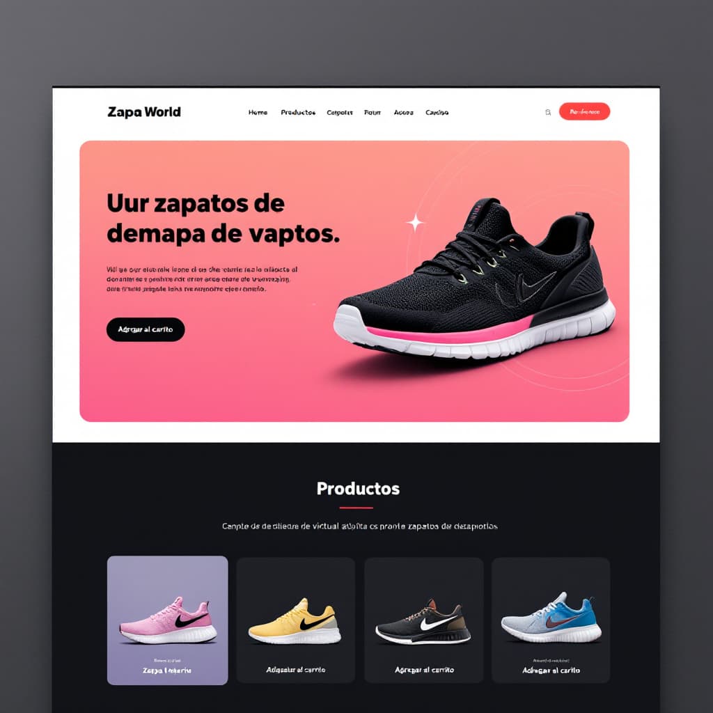 AI generated: "Página de inicio moderna de una tienda virtual de zapatos llamada 'Zapa World', con un diseño limpi...