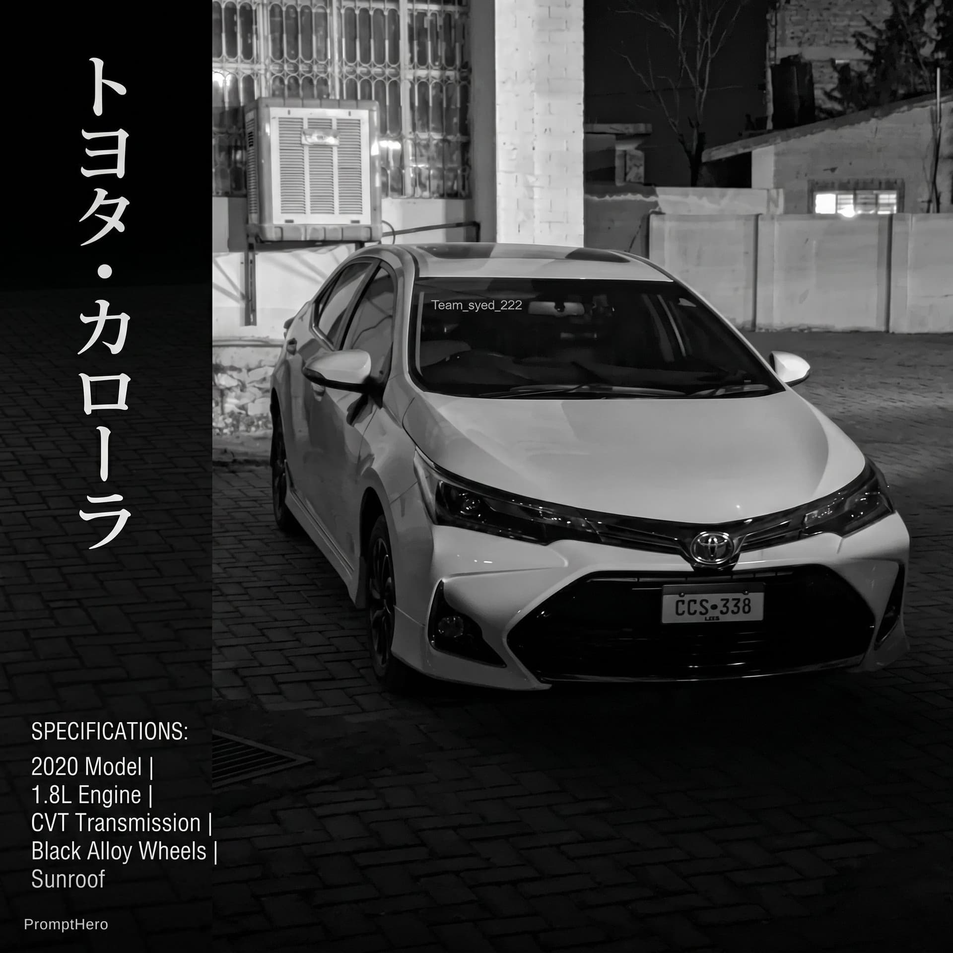 AI generated: Left side japnese name of car bottom left detail of car and printable poster
