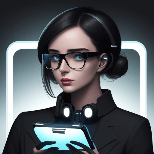AI generated: awesome illustration, featured on FreePik, woman with smart glasses, futuristic, technology black