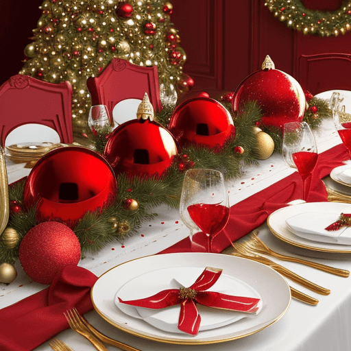 AI generated: Christmas red and gold balls on table, white bacgroud,  