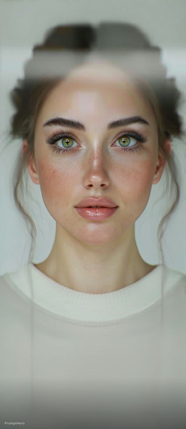 AI generated: {
  "subject": {
    "type": "adult woman",
    "age": "mid-20s",
    "face": {
      "shape": "soft...