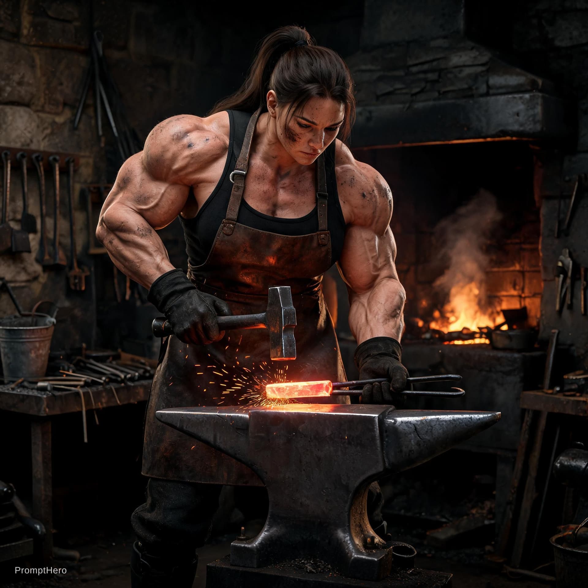 AI generated: Image Prompt — Female Blacksmith Using Reference Physique

Create a realistic cinematic image of an ...