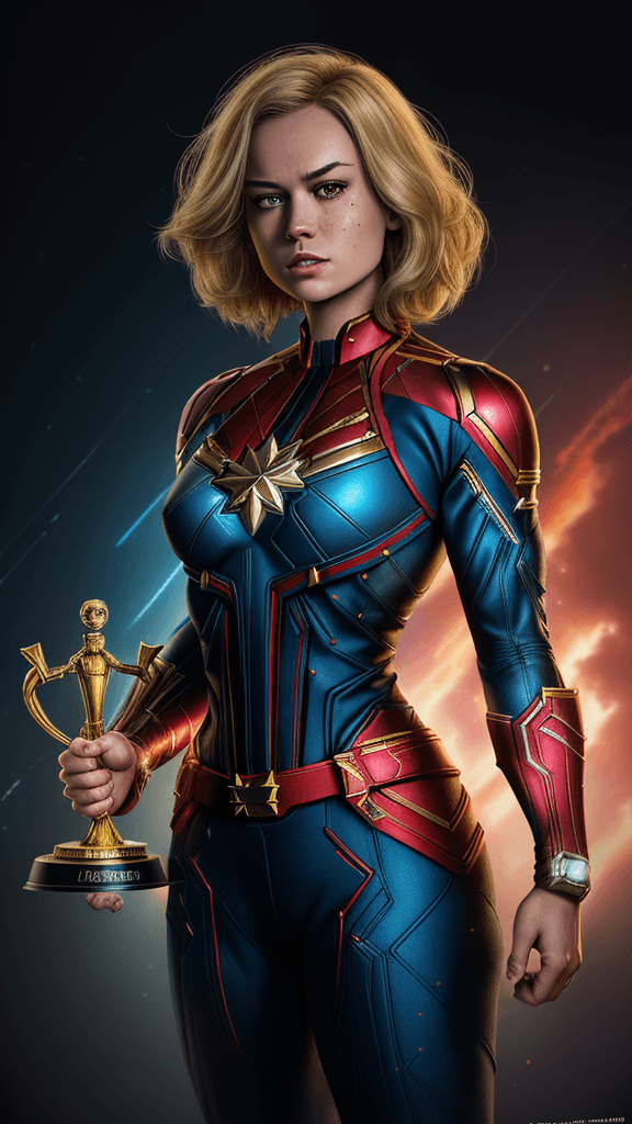 AI generated: only the cut of head of(Captain Marvel) trophy, bloody world, unzoom, ultra detailed, ultra realisti...