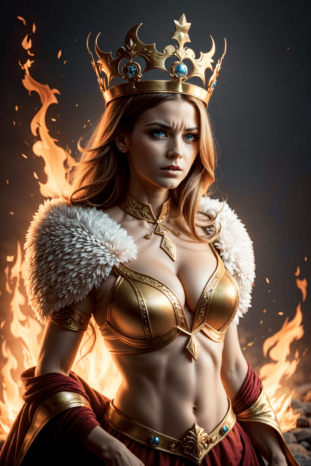 AI generated: queen of fire character, a crown made of flames, photorealistic, epic, dramatic lighting <lora:add_d...