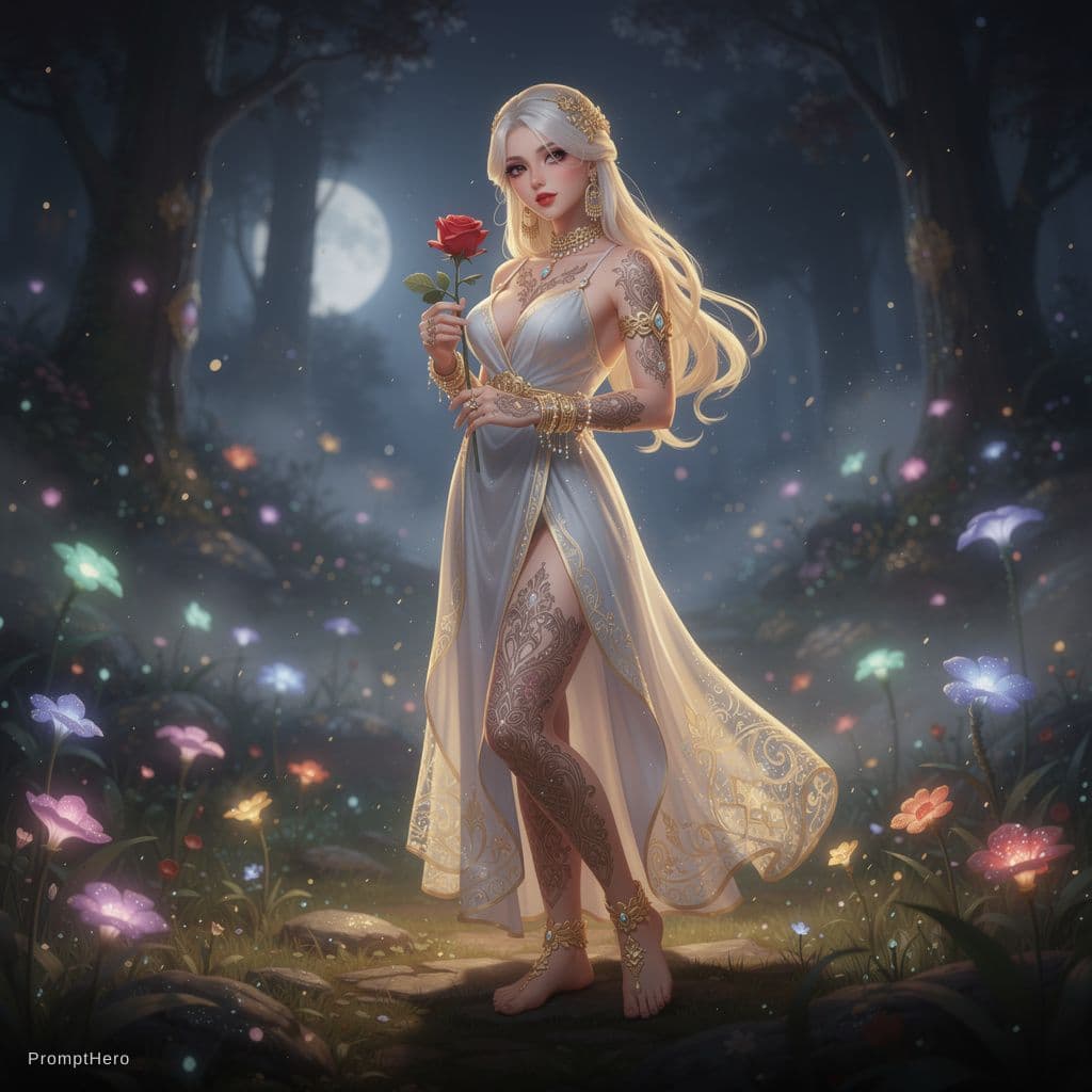 AI generated: 1 CHARACTER, 1  GIRL, dark night, kind person, ROSE, (masterpiece, top quality, best quality, offici...