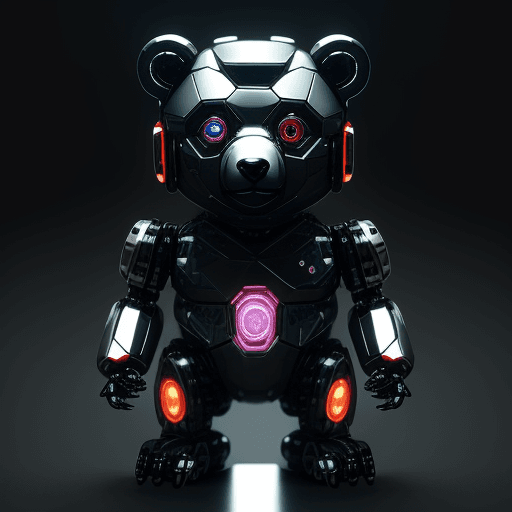 AI generated: create a cute toy bear, sharp focus, cyborg, made with mechanical parts, mechanical body, shiny day,...