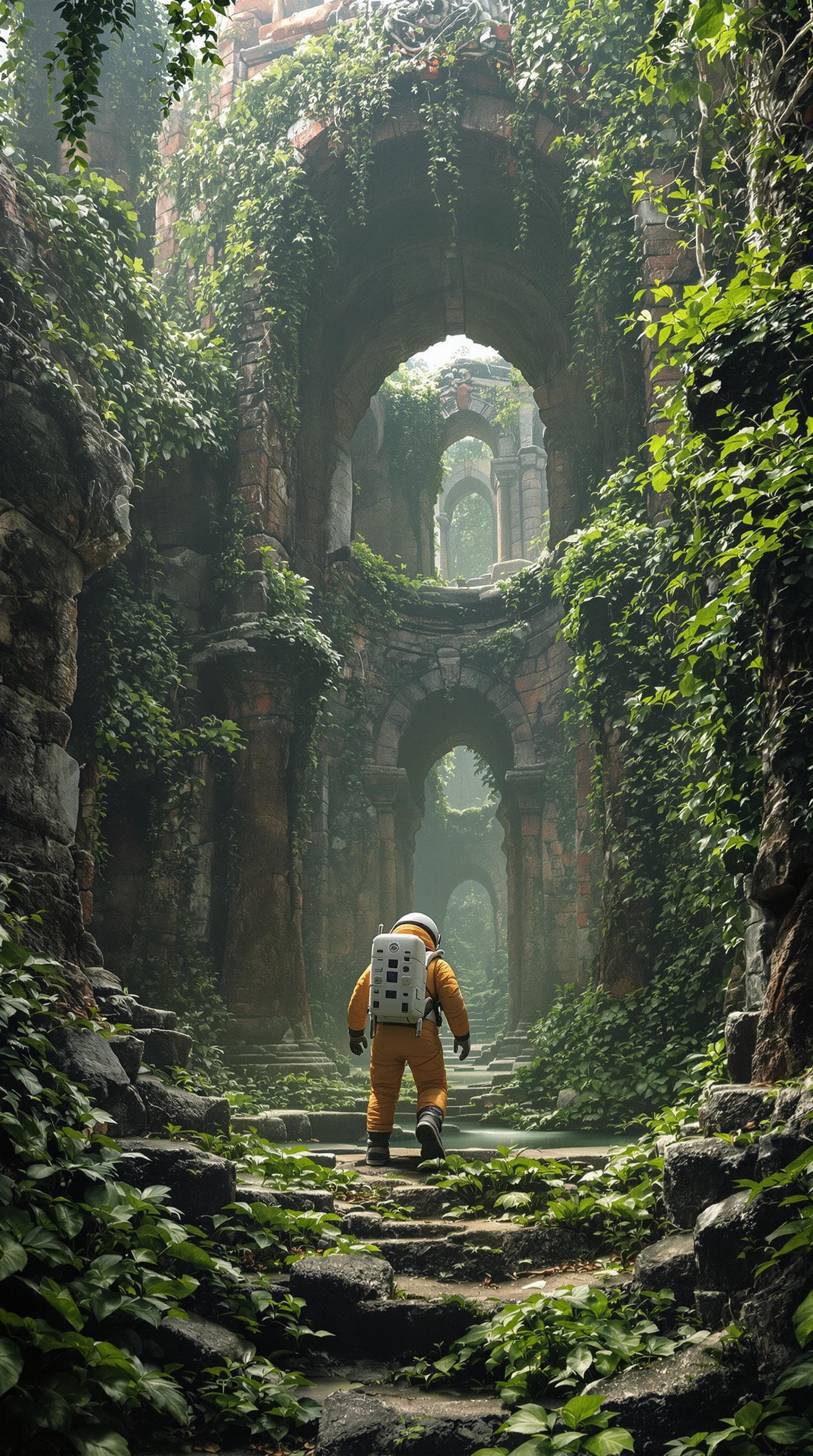 AI generated: An astronaut exploring ancient ruins, epic, cinematic, intricate, meticulously detailed, dramatic at...