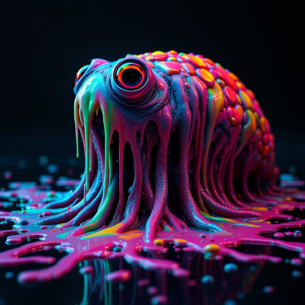 AI generated: Mensch. teeth, brains, sploodge, goober, inverted neon rainbow drip paint, trending on art station, ...