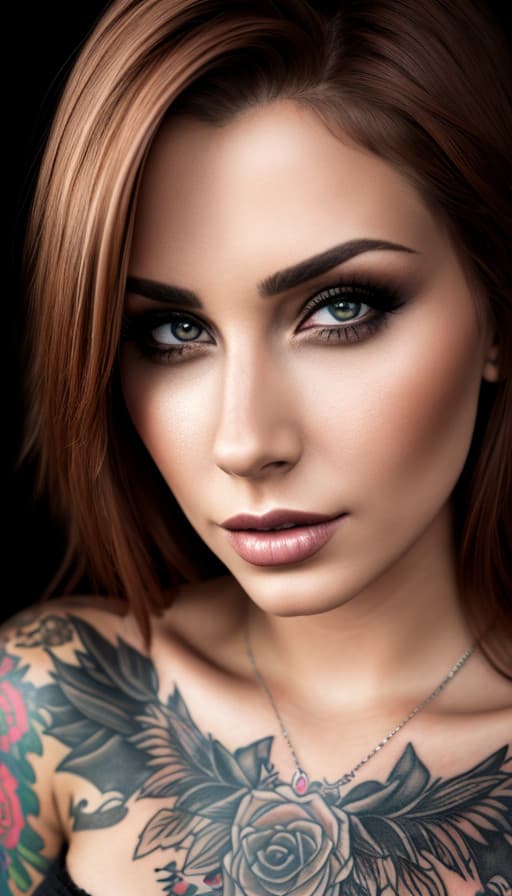 AI generated: Tattooed Female Portrait, Visible Tattoos, Digital Photography, Raw format, 8k, ultra realistic, hyp...