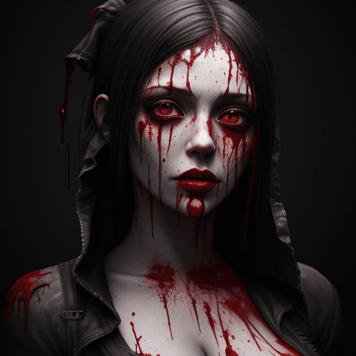 AI generated: a painting of a women with blood dripping all over her face, a photorealistic, featured on zbrush ce...
