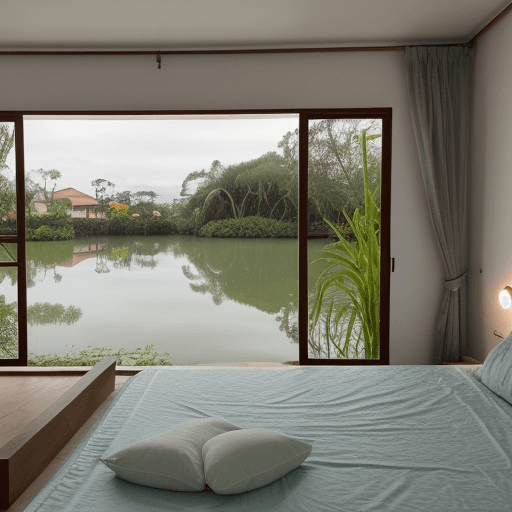 AI generated: Estou olhando pela janela do meu quarto e Da janela do meu chale avisto um lindo +lago+.  No lago ve...