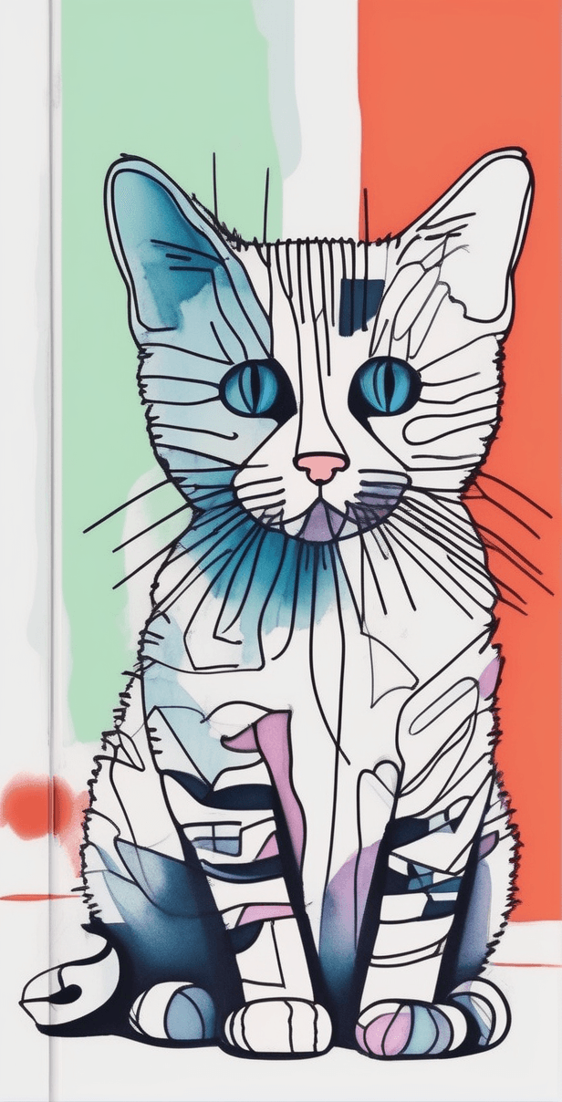 AI generated: using minimal art strokes, an abstract drawing of a cute cat, continuous line art in style of ralph ...