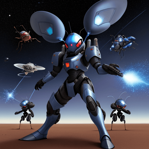 AI generated: army group, blue ant army group with silver armor invasion the planet, gunfire with red ant group, s...