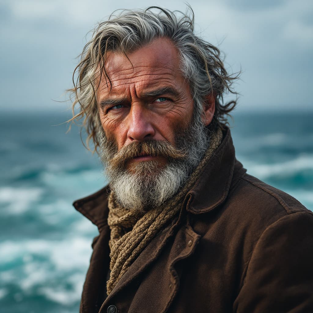 AI generated: a rugged man from the sea but very well dressed