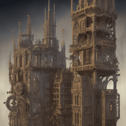 AI generated: steampunk architecture consists of gears and blots.