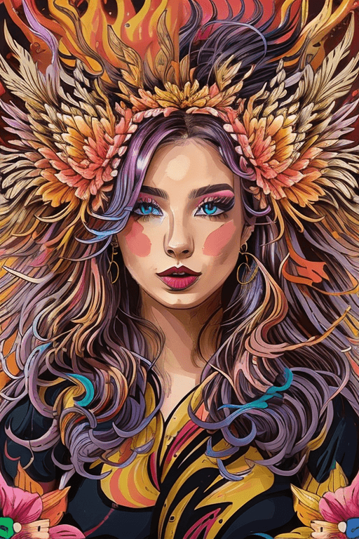 AI generated: Create a vivid painting of a woman with colorful, vibrant hair that exudes energy and captures the e...