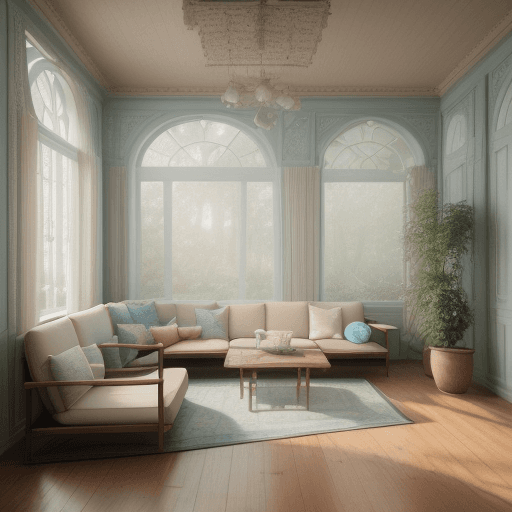 AI generated: High resolution photography interior design, dreamy sunken living room conversation pit, wooden floo...
